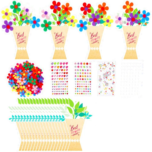 Feifeiya 24 Packs Mother's Day Gifts DIY Flower Craft Kits for Kids Handmade Greeting Cards Set Flower Bouquet Mothers Day Gifts Bulk for Mom Home School Classroom Fun Activities Mother's Day Gift