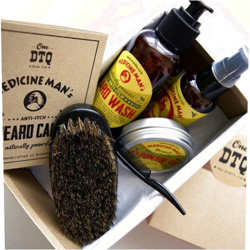 OneDTQ Medicine Man’s Anti-Itch Beard & Mustache Kit - Beard Itch Wash, Oil, Balm, Brush - Beard Treatment Products in Premium Gift Box