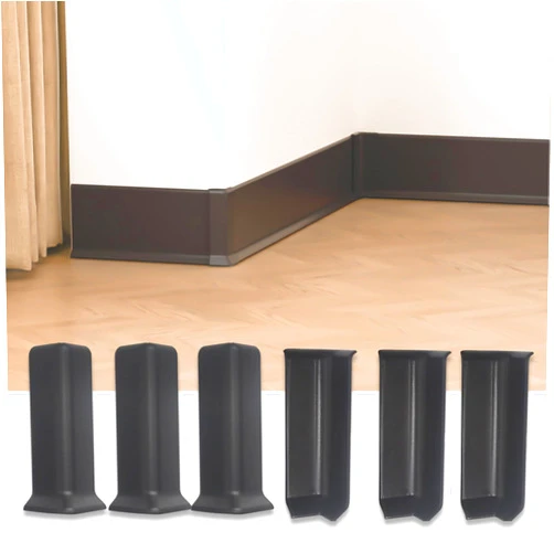 GAMZAU Baseboard Corner Blocks 4inch Height, Self Adhesive 3 Inside + 3 Outside Corners-Connector Between The Cove Base Wall Base Rubber Moulding Trim, Perfect Match for Our S100 Baseboard(Black)