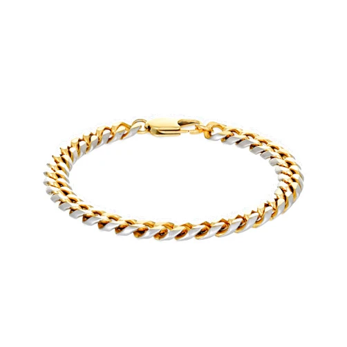 Metro Jewelry Two Tone Curb Chain Bracelet for Men in Stainless Steel with Yellow Gold Ion Plating - 8.5 Inches Long 8 mm Wide with Lobster Claw