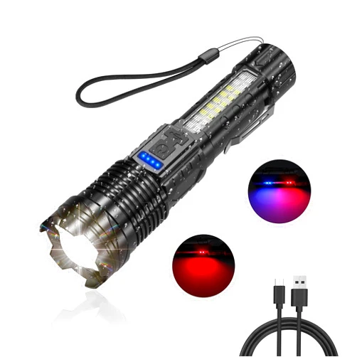 Earrck Rechargeable Flashlight high lumens with Clip USB Strong Light, Zoomable Beam LED Flash Light with 7 Light Modes and SOS for Emergencies, Home, Camping, Hiking, Pet Walking (Black)