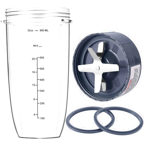 MEET JUICE New Blender Cup and Blade Replacement Parts 32oz Cup and Extractor Blade and 2 Rubber Gaskets 4-Piece Compatible with NutriBullet High-Speed Blender/Mixer System 600W/900W Series