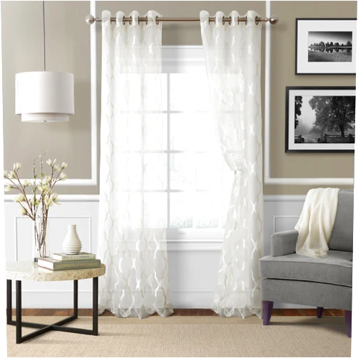 Elrene Home Fashions Sonata Sheer Grommet Sheer Ironwork Jacquard Woven Single Window Curtain Drape, White, 52