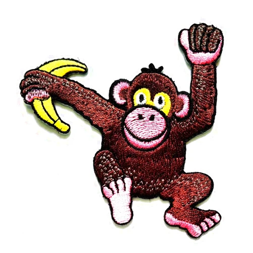 NiPitShop Monkey Animal Patch Nipitshop Patches Naughty Monkey Patch Monkey Holds Banana Fruit Cartoon Game Logo Girl Kid Baby Jacket T Shirt Patch Sew Iron on Embroidered Symbol Badge Cloth Sign Costume
