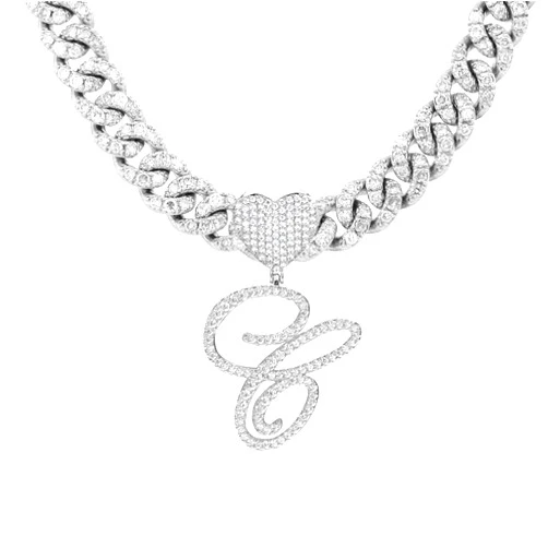 BLBLJERY Initial Necklaces Silver Cuban Link Chain for Women Iced Out Chain with Heart Letter Pendants Custom Chain Name Necklace Hip Hop Jewelry Gift