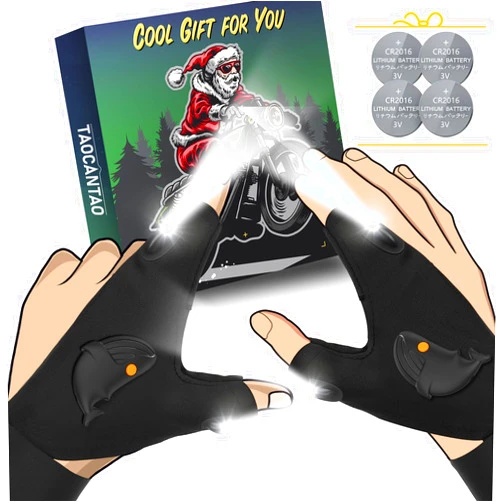 TAOCANTAO Flashlight Gloves Gifts for Men: LED Flashlight Waterproof Gloves Stocking Stuffers for Men Dad Cool Gadgets, Christmas Birthday Gift Ideas for Husband Boyfriend Him Hands-Free Lighted Work Gloves