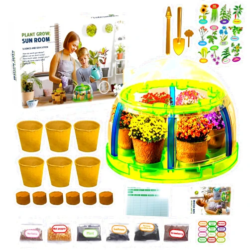 EXBEPE Kids Gardening Set Greenhouse Growing Terrarium Kit Grow Room Garden Tools Science Plant Growing Kit Discovery Educational Gardening Gift for Boy & Girl