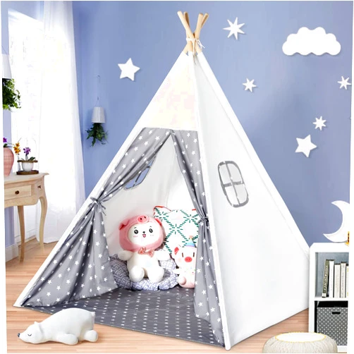 Sumbababy Kids Teepee Tent for Kids ,Kids Play Tent for Girls & Boys, Gifts Playhouse for Kids Indoor Outdoor Games, Kids Toys House for Baby (Teepee with Stars Design)