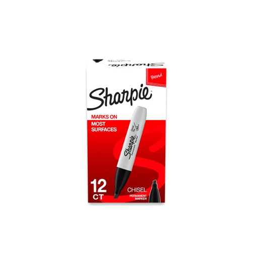 Sharpie Permanent Markers, Chisel Tip Marker Set, Poster Markers, Markers For Wood, Plastic, And More, Black, 12 Count
