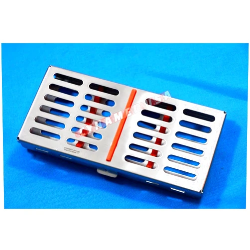 SYNAMED USA German Stainless Dental Autoclave Sterilization Cassette Rack Box Tray for 7 Instrument Orange