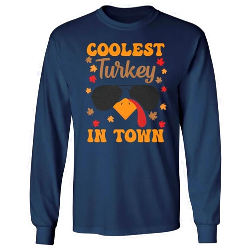 Tutiinca Coolest Turkey in Town - Funny Thanksgiving Graphic Long Sleeve T-Shirt
