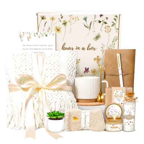 Lepiche Birthday Gifts for Women, Get Well Soon Self Care Package Box, Sending Hug Baskets Thinking of You Inspirational Gift for New Mom Best Friend Birthday (Ivory)
