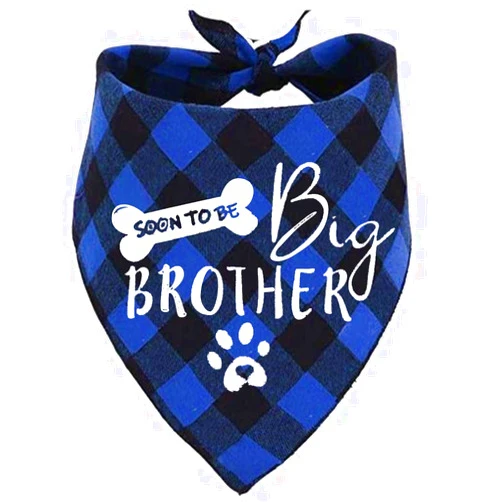 Pawskido Big Brother Dog Bandana, Reversible Plaid Triangle Bibs Pet Scarf