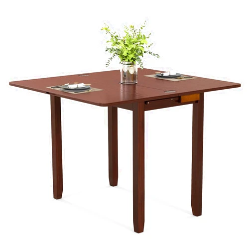 Giantex Folding Dining Table for 4, Extendable Kitchen Table w/Hidden Storage & Rubber Wood Frame, Mid-Century Rectangular Table for Small Space, Kitchen, Dining Room, Living Room, Cherry Brown