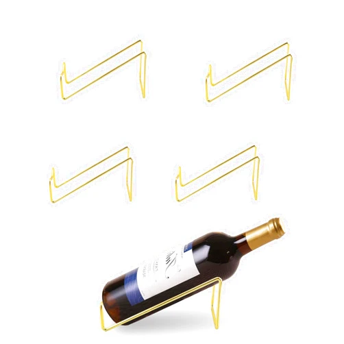 KEJJNYER 4 Pcs Gold Wine Bottle Holder Single, Metal Wine Rack Tabletop Wine Bottle Holder Stand Organizer for Bar