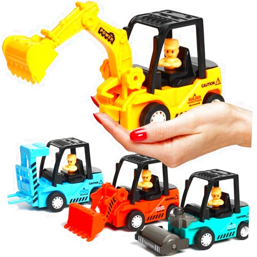 Beestech Construction Toys 4 Pack Set with Excavator, Bulldozer, Road Roller, Lift Truck Toys, Friction Powered Push and Go Toy Cars for Toddlers, Kids, 3,4,5,6 Year Old Boy, Girl, Sandbox Trucks Vehicles