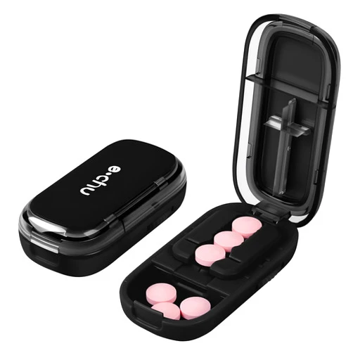 Dufuphae Pill Cutter Splitter for Small and Tiny Pills, Cutter for Cutting Multiple at a Time in Half, Splitter for Small with Hidden Sharp Stainless Steel Blade, Black