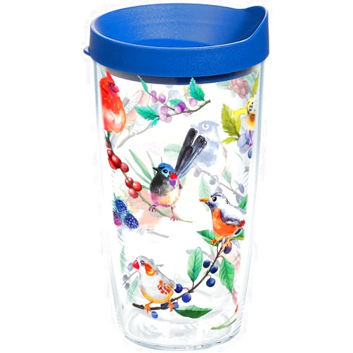 Tervis Watercolor Songbirds Made in USA Double Walled Insulated Tumbler Cup Keeps Drinks Cold & Hot, 16oz, Clear
