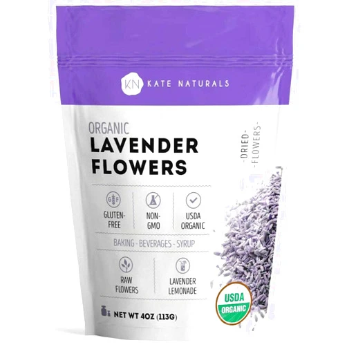 Kate Naturals Dried Lavender Flowers for Tea, Syrup, Lemonade, Soap Making. Edible Culinary Grade Buds (4oz, Organic, Food Grade)