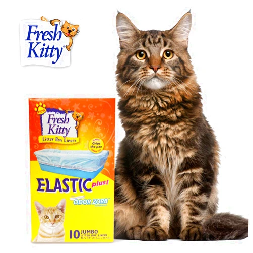 Fresh Kitty 10 Count Fresh Kitty Litter Box Liners Durable, Easy Clean Up Elastic Jumbo Scented Odor Zorb Litter Pan Box Liners, Bags for Pet Cats