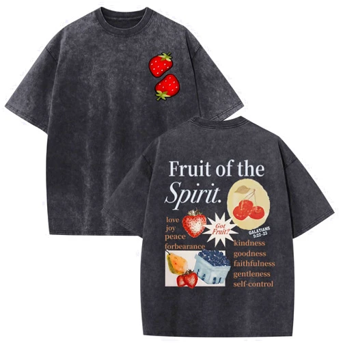 Lytiarul Christian Fruit of The Spirit Shirt for Men Jesus Religious Shirts Oversized Graphic Tees Acid Wash God T-Shirt Tops