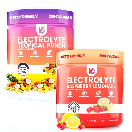 Keppi Keto Electrolytes Powder Bundle No Sugar - Zero Carbs - Made in USA - Advanced Hydration, Performance & Recovery - Tropical Punch & Raspberry Lemonade Flavor - Mixes Easily No Clumps