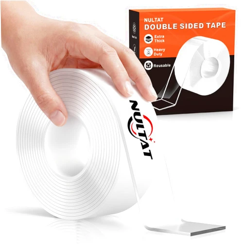 NULTAT Strong Double Sided Tape Heavy Duty, Nano Reusable, Removable, Washable Double Stick Tape for Wall, Multipurpose Clear Adhesive High Temperature Tape 1.18