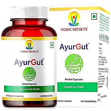 Yogic Secrets AyurGut Clinically Proven Patented Formula for Digestive Health and Gut Health , 400mg, Vegan Formulation - 60 ct