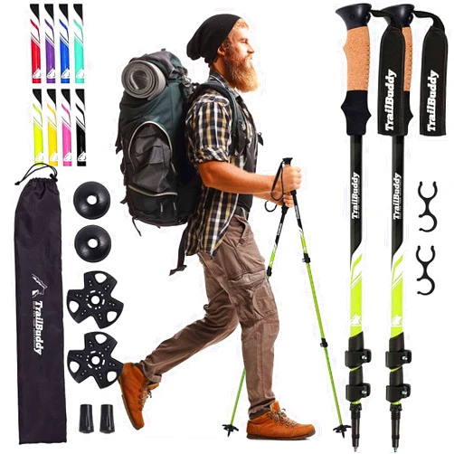 TrailBuddy Trekking Poles - Lightweight, Collapsible Hiking Poles for Backpacking Gear - Pair of 2 Walking Sticks for Hiking, 7075 Aluminum with Cork Grip