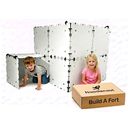 Noodlenaut Cardboard Fort Building Kit – Giant Indoor Kids Fort Builder – Create Life Size Castles, Tunnels & Mazes – Durable White Panels, Reusable Connectors & Compact Storage Box – STEM Toy Ages 4+