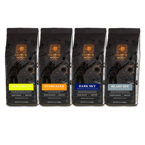 Copper Moon Ground Coffee, Light, Medium & Dark Roast, Out of This World Variety Pack, 12 Oz (Pack of 4)