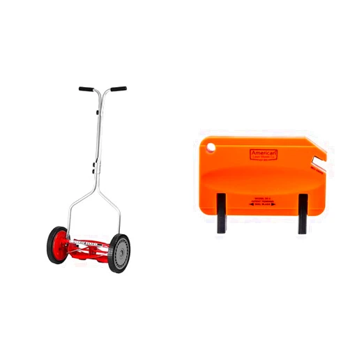 Great States 14-Inch 5-Blade Push Reel Lawn Mower Bundle with American Lawn Mower SK-2 Reel Mower Sharpener