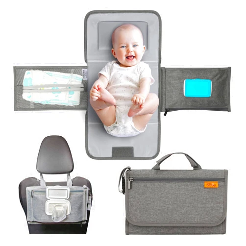 Kopi Baby Portable Diaper Changing Pad - Baby Diaper Changer Travel Bag with Wipes Pocket, Smart Design Portable Changing Mat, Infant Travel Station Kit, Gift for Newborn Girl & Boy - Grey, Modern