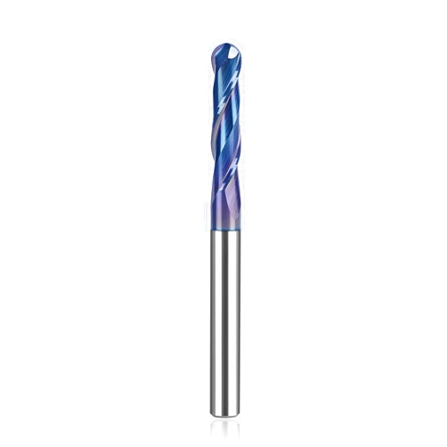 SpeTool Ball Nose CNC Spiral Router Bits, Double Flutes Carbide End Mill 1/4 Inch Shank with TAC Coating, 3 inch Over Length