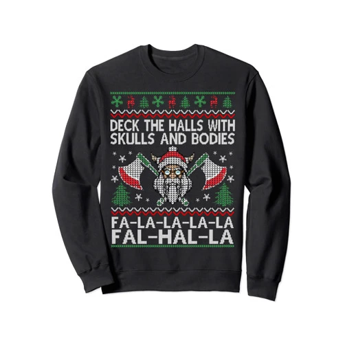 Christmas Family Santa Pajamas By HeroTee Deck The Halls With Skulls And Bodies Viking Christmas Ugly Sweatshirt