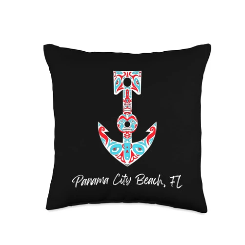 Proud Floridian FL Sailing Panama City-Beach Fishermen Native American Nautical Anchor Throw Pillow, 16x16, Multicolor