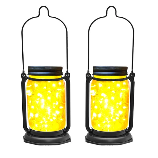 Aikeve Solar Mason Jar Lights,2 Pack 30 Led Starry Fairy String Hanging Mason Jar Lantern Lights,Solar Lanterns for Outdoor Patio Party Garden Yard Wedding Decor (Mason Jars/Handles Included)