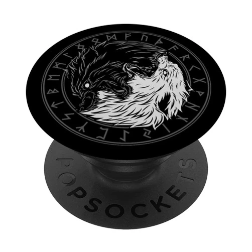 From Battle To Valhalla - The Viking Way Sons Of Fenrir - Skll and Hati - Ying Yang Wolf PopSockets Standard PopGrip - Black - Phone Grip - Cell Phone Grip Stand - Compatible with Most Smartphones