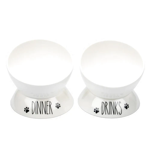 Prefurred Pet Elevated Cat Food Bowl Set (Dinner & Drinks Cat Dish) Two Elevated Cat Bowls, Cat Dishes for Food and Water. Porcelain Raised Cat Bowl, Small Pet Dog Bowl. Wide Tilted Cat Food Bowls.