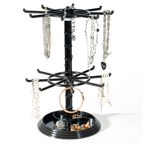 Cchenxxi 2 Tier Rotating Jewelry Display Stand, Necklace Holder, Jewelry Tree Stand, DIY Organizer for Bracelets, Necklaces, Earrings, Rings, Watches (Black)
