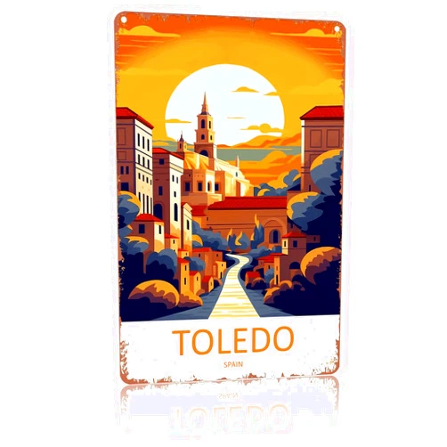 NOPLKL Toledo Metal Signs，City Scenery Poster Home Wall Decor, Suitable For Bedroom, Living Room, Bar, Kitchen And Dining Room,Plaque 8 X 12 Inch