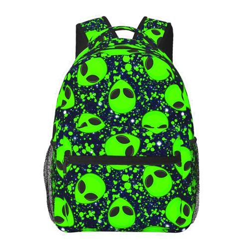 UEQIKI Alien Sky Green Lightweight Travel Backpack With Zipped Front Pocket Printed Laptop Bag Fashion Casual Daypack For Work, Hiking, Camping Unisex