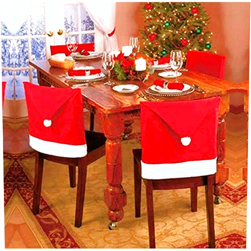 LareinaXXX 4-Pieces Christmas Chair Covers - Red Non-Woven Fabrics Santa Claus Hat Chair Back Covers for Xmas Decor