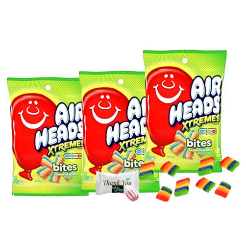 Soko Smiles Airheads Candy Xtremes Bites | Sweetly Sour, Rainbow Berry, Non Melting, Great for Holiday, Party, Concessions (3.8 oz) 3 bags | Bundled with a Soko Smiles Thank you Mint.