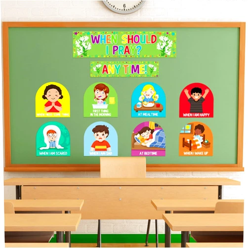 Gisgfim When Should I Pray Cutouts Classroom Bulletin Board Decoration Set Religious Classroom and Sunday School Decor for Party School Classroom Door Christian Welcome Bulletin Board Craft Home Wall