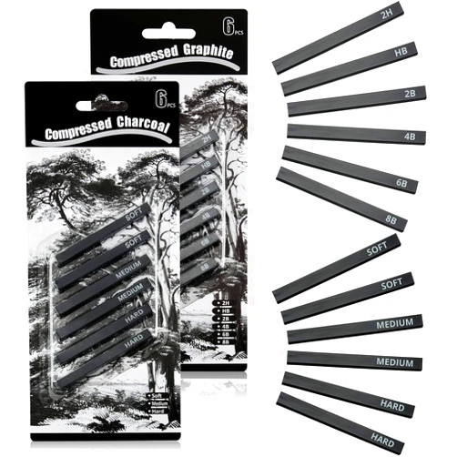 Zonon 12 Pieces Graphite Sticks Square Compressed Charcoal Sticks Drawing Pencils Set for DIY Drawing Crafts, Sketching, Shading, Beginners and Artists