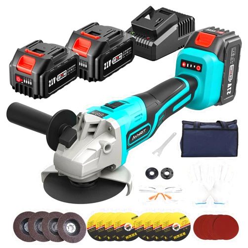 Avhrit Cordless Angle Grinder 2X4.0AH Batteries, 21V Power Angle Grinder Tools with Fast Charger, 9000 RPM Brushless Motor Metal Grinder, 4-1/2'' Cutting Wheels, Flap Disc for Cutting, Grinding