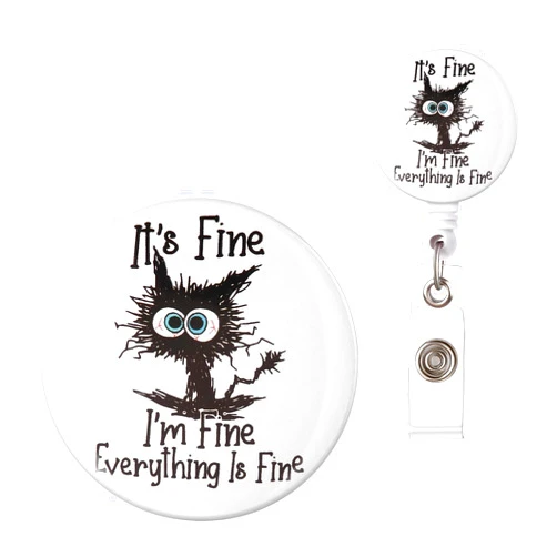 ITOKEY Nurse Badge Reel, Funny ID Badge Clip, Cute Badge Holder, This is Fine Cat Badge Reels Retractable, Office Lanyard Accessories, Nursing Student Gifts