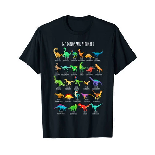 Types Of Dinosaurs Dino Identification Design Shop Types Of Dinosaurs Alphabet A-Z ABC Dino Identification Short Sleeve T-Shirt