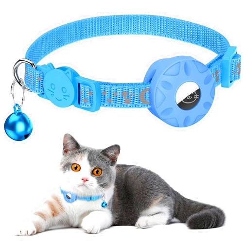 Simket Airtag Cat Collar, Refective Collar for Cat with Safety Buckle and Waterproof Air Tag Holder in 3/8